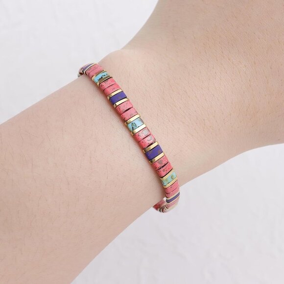 Colorful Tila Flat Beads Stretch Bracelets for Women Beaded Link Bracelet Summer - Picture 2 of 6